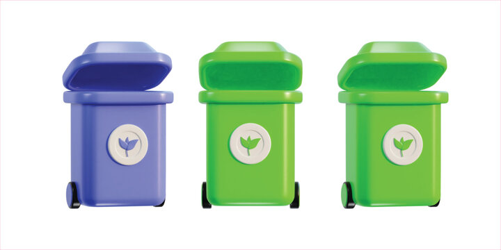 3d recycle and trash bin icon set vector illustration