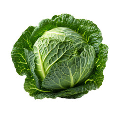 Green cabbage vegetable isolated on a transparent background. Concept of food.