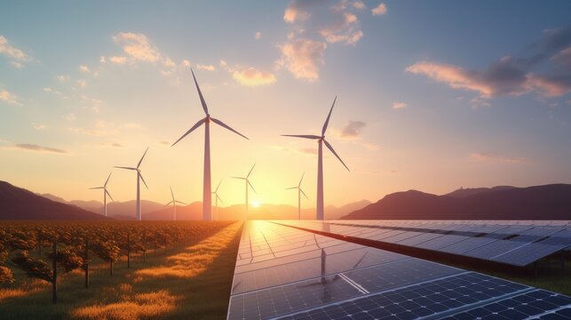Solar cell in solar farm, Alternative energy and sustainable energy, photovoltaic, Pure energy renewable, clean energy, solar energy, reduce global warming, environment, green energy, generate by .AI