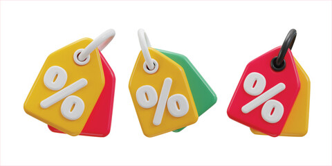 3d discount tag icon set vector illustration