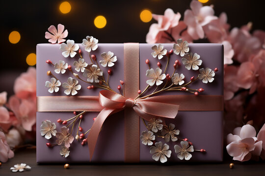 Giftbox with Floral Shape Elements: A Beautiful and Festive Background Image