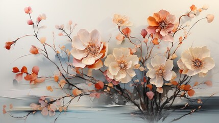 peach and white colored flowers background  or wallpaper, beautiful, card designs, paintings