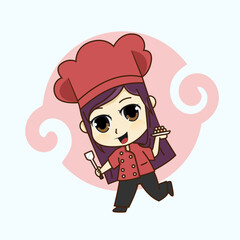 Illustration Vector Graphic Of Chibi Chef Girl
