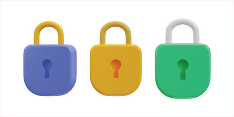 padlock lock security safety 3d icon set