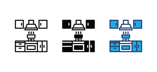 Kitchen icon. Cooking room icon symbol in line and flat style on white background. Vector illustration