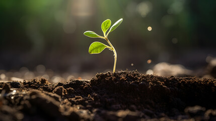 Fototapeta premium young plant growing in a field with Sunlight