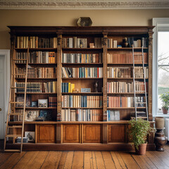 wooden bookcase filled with books in a UK home set