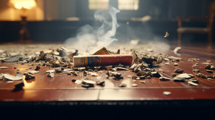 broken cigarette on the floor - obrazy, fototapety, plakaty