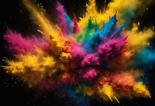 Powerful explosion of colorful rainbow holi powder. Generative AI