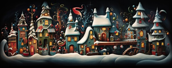 Obraz premium fairy tale town with houses and decorations .Christmas wallpaper.