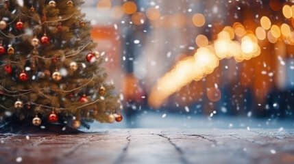 Obraz na płótnie Canvas Background blur city evening snow, Christmas winter, generative ai
