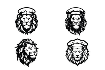 lion head tattoo black logo vector - obrazy, fototapety, plakaty