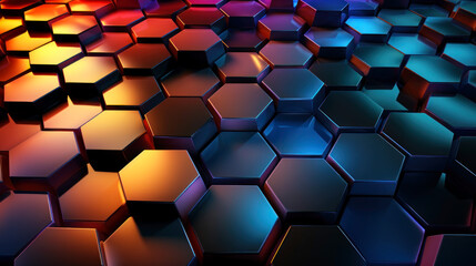 Abstract colorful iridescent reflective metallic hexagonal tile pattern background - obrazy, fototapety, plakaty