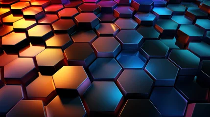 Foto op Canvas Abstract colorful iridescent reflective metallic hexagonal tile pattern background © Denniro