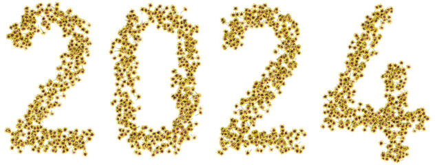 Floral Typography Font Art Made of Flowers, 3D rendering, new year 2024