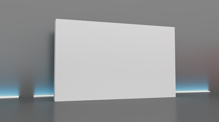 3D exhibition stand. White empty geometric square. White blank promotion.  Presentation event room display. Blank wall. Blank mock-up box product isolated. Mockup for press wall, pop up. Template