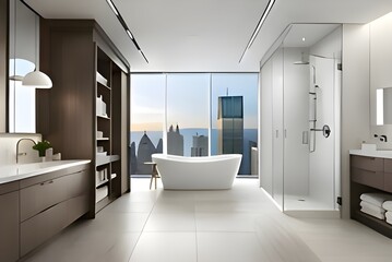 Fototapeta na wymiar modern bathroom interior with bathtub generative AI tool
