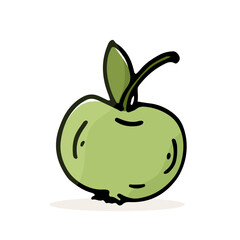Autumn green apple isolated vector illustration. Theme of harvest, food. Color Doodle single fruit.