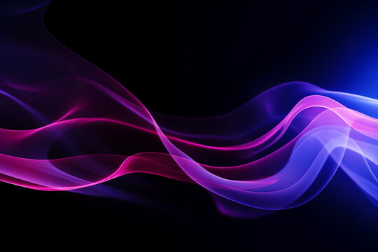 Smoke abstract blue wave Colorful purple, pink on a black background curves backdrop