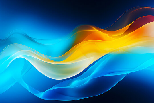 Smoke abstract blue wave Colorful yellow, blue foggy curves backdrop
