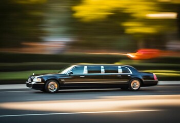 Fototapeta na wymiar AI generated illustration of A black luxury limousine traveling on a winding road