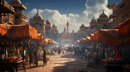 Fototapeten Old town market with a cinematic view, generative ai © Sajal.savar