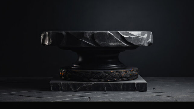 Fototapeta Minimal abstract background for product presentation. Black stone podium space