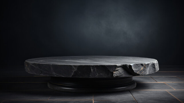 Fototapeta Minimal abstract background for product presentation. Black stone podium space