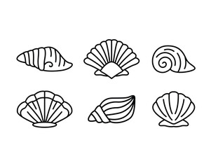 illustration of seashell simple line design vector icon collections outline set