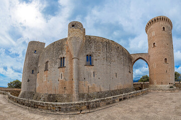 Exterior view of the Circular Gothic Bellver Castle, built in 1300-1311, Palma de Mallorca, Spain - obrazy, fototapety, plakaty