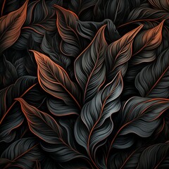 Black filled leaves smooth transitions patterns a pattern of blue and brown leaves on a black background, fractal leaves, fractal blue leaves, beautiful digital artwork, very detailed leaves, dark but