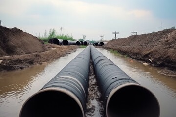 Water drainage, pipe system, construction, infrastructure, engineering. Generative AI