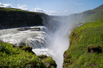 Close up view of one of the waterfalls at Gullfoss, Iceland