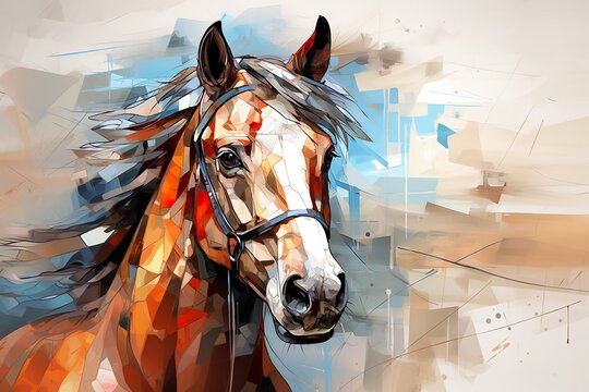 Seamless sketch Horse face Abstract painting modern poster. Oil Colour, Horse Running.