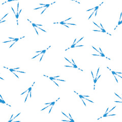 blue bird paw prints on a white background - obrazy, fototapety, plakaty