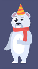 polar christmas bear. cartoon white bears in winter christmas clothes, gifts, holiday characters collection animals. vector cartoon characters set.