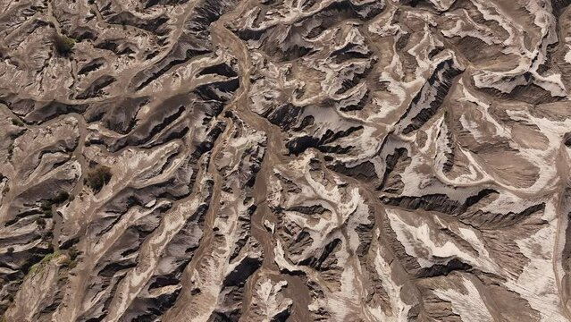 Aerial top view of sand texture detail around bromo volcano crater, Indonesia