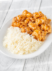 Portion of orange chicken