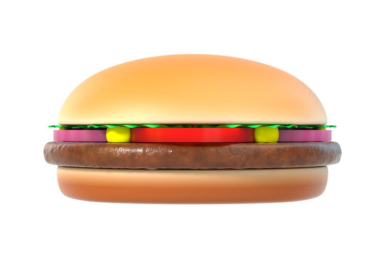 Fast food hamburger with meat and vegetables. American burger. Png clipart isolated on transparent background