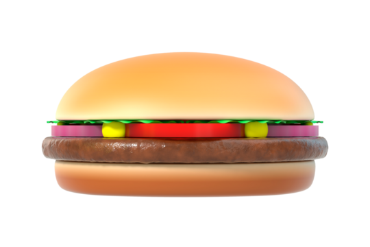 Fast food hamburger with meat and vegetables. American burger. Png clipart isolated on transparent background