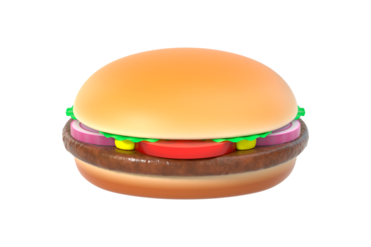 Fast food hamburger with meat and vegetables. American burger. Png clipart isolated on transparent background