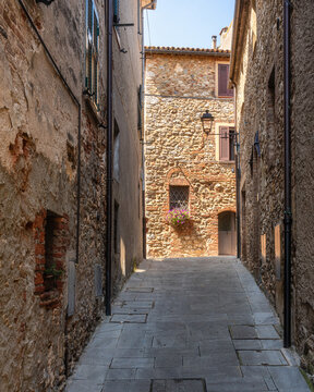 The beautiful village of Civitella Marittima on a sunny summer afternoon. Province of Grosseto, Tuscany, Italy.