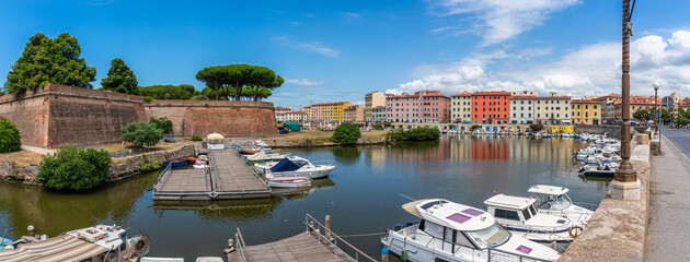 Scenic sight in the beautiful city of Livorno near the Fortezza Nuova, on a summer morning....