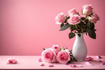 pink roses in vase on table
