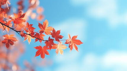 maple leaves on blue sky background banner