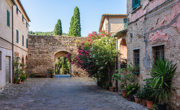 The beautiful village of Suvereto on a sunny summer afternoon. Province of Livorno, Tuscany, Italy.
