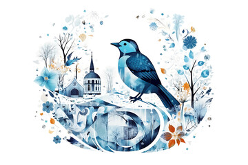 Illustration with winter elements on a white background.