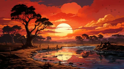 Deurstickers Amazing fictional landscape inspired  by African Sunset © 4kclips