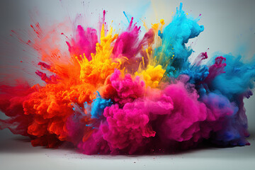 An explosion of multicolored smoke clouds on a white background