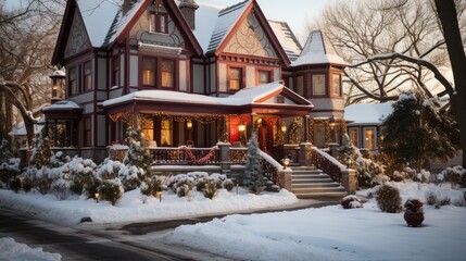 Christmas decorated houses - beautiful stock photo